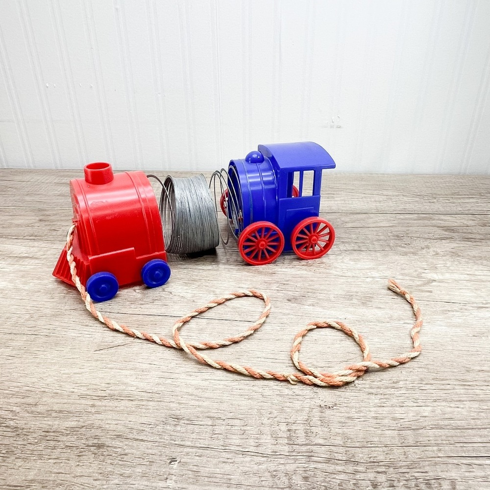 Vintage 1950s Pull Toy Slinky Train by James Industries Red‎ Blue Original